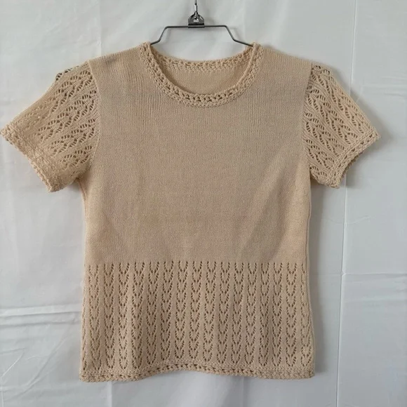 Vintage 50s crochet cream blouse top cottage small - Picture 2 of 3